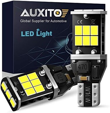 AUXITO 912 921 LED Backup Light Bulbs 1000 Lumens High Power 2835 15-SMD Chipsets Extremely Bright Error Free T15 906 W16W for Back Up Lights Reverse Lights, 6000K White (Pack of 2)
