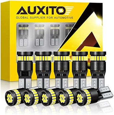 AUXITO 194 6000K White Super Bright 168 2825 W5W T10 Wedge 24-SMD 3014 Chipsets LED Bulbs (Pack of 10)