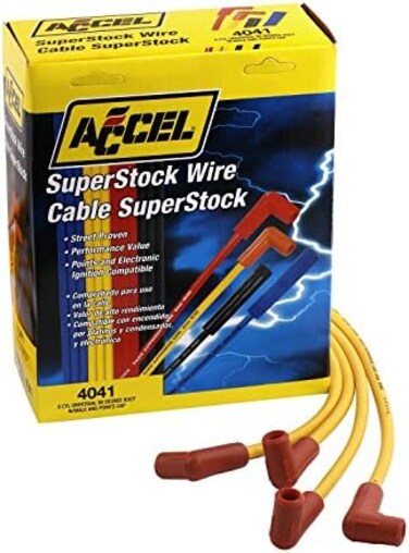 ACCEL 4041 Spark Plug Wire Set - 8mm - Yellow with Orange 90 Degree Boots
