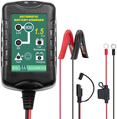 Unocho 6V 12V Battery Charger 1.5A Automatic Smart Charger Battery maintainer trickle,Float Charger for auto car Motorcycle Lawn Mower Boat Snowmobile