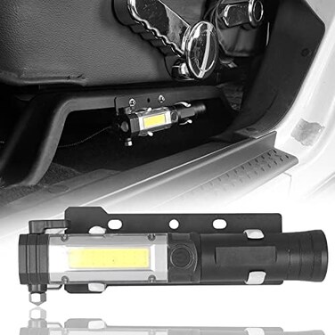 Hooke Road JK Wrangler Front Seat Flashlight Holder w/Flashlight (Batteries Not Included) for 2011-2018 Jeep JK Wrangler &amp; Unlimited Sport Sahara Rubicon