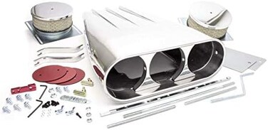 Racing Power Air Cleaner Assembly, Street Scoop, 20 in Length, Dual and Single 5-1/8 in Carb Flange, Aluminum, Polished, Kit