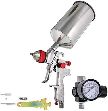 TCP Global Brand Professional New 2.5mm HVLP Spray Gun- Great for High Build Auto Paint Primer - Metal Flake Application and Any Heavy Bodied Paint or Primer Material -with Air Regulator