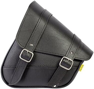 Dowco Willie &amp; Max Black Synthetic Leather Small Motorcycle Swingarm Bag for Softail/Triangulated Swingarm Models - Chrome Buckles - Made in USA [59776-00]