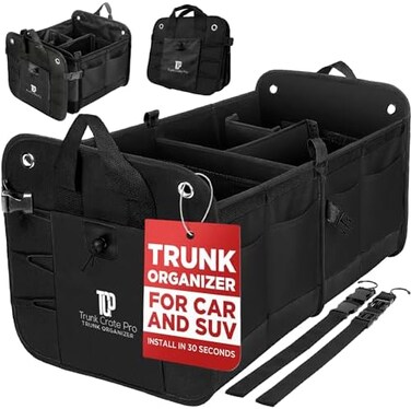 TRUNKCRATEPRO Collapsible Portable Multi Compartments Trunk Organizer, Black