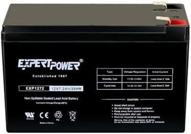 ExpertPower 12V 7.2AH Sealed Lead Acid (SLA) Rechargeable Battery for Security Alarm System with F2 Terminals    EXP1272
