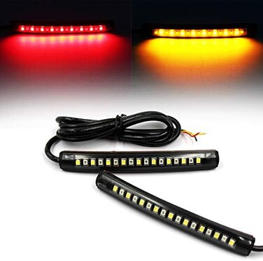 FXC Purishion 2x Universal Flexible LED Turn Signal Tail Brake License Plate Light Integrated for Motorcycle Bike ATV Car RV SUV, Brake/Running Tail Light(2Pack) (Amber Red)