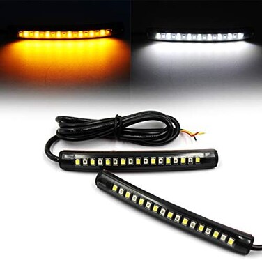 FXC Purishion 2x Universal Flexible LED Turn Signal Tail Brake License Plate Light Integrated for Motorcycle Bike ATV Car RV SUV, Brake/Running Tail Light(2Pack) (Amber White)