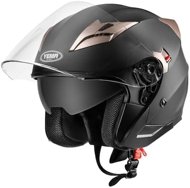 YEMA Helmet YEMA Open Face Motorcycle Helmets, DOT Approved 3/4 Helmet Motorcycle Dual Visor Quick Release Buckle, Helmets for Adults Motorcycle Men Women Helmets for Moped Scooter Street - YM-627