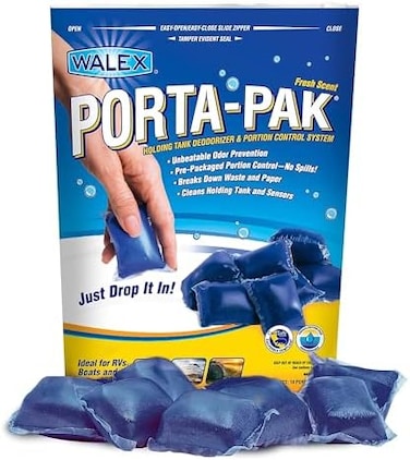Walex Porta-Pak Black Holding Tank Deodorizer &amp; Portion Control System Drop-Ins - Rapid Breakdown of Waste &amp; Paper, Odor Prevention, Cleans Tank &amp; Sensors - Fresh Scent, 10-Pack