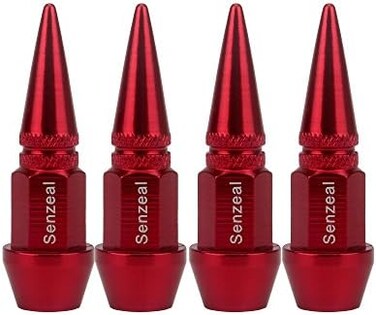 سنزيل اغطية صمامات اطارات طويلة من الالومنيوم المصقول بنمط سبايك، 4 قطع، لون احمر