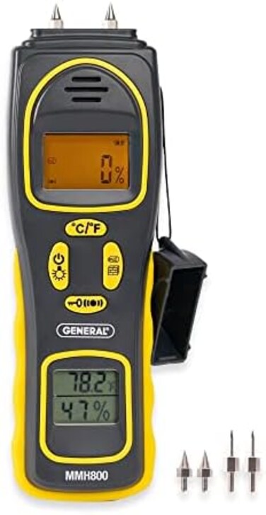 General Tools 4-In-1 Pin/Pinless Combo Moisture Meter #mmh800 - Pin/Pinless Combo Mold Detector For Home - Dual Lcd Display &amp; Audible Alarm