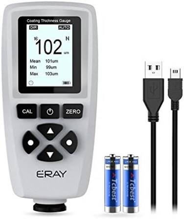 ERAY Coating Thickness Gauge with Backlight LCD Display, Paint Coating Meter Including Case, Battery and German Instructions, Measuring Range 0 to 2000 um, Paint Gauge for Car