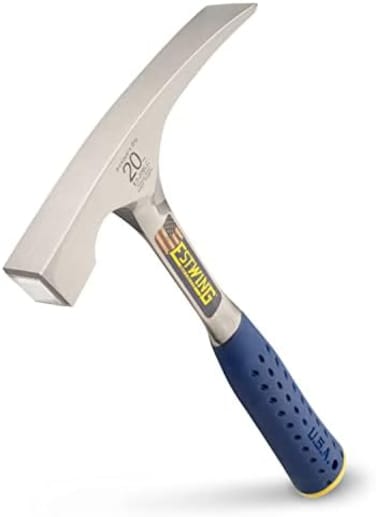 Estwing - E3‐20BLC Bricklayer's/Mason's Hammer - 20 oz Masonary Tool with Forged Steel Construction &amp; Shock Reduction Grip - E3-20BLC Silver
