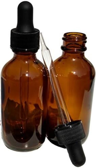 Dropper Stop 2oz Amber Glass Dropper Bottles (60mL) with Tapered Glass Droppers - Pack of 2