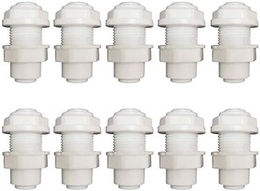 YZM White Fittings Bulkhead Connector 1/4" Tube Quick Connect RO Water Filter Pack of 10 Bulkhead Connector 1/4