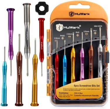 MULWARK 6pc Magnetic Mini Flathead and Phillips Micro Precision Head Small Screwdriver Set CRV Eyeglasses Watches Electronics Computer Tools Repair Kit (6PC Screwdrivers)