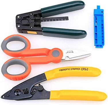 KELUSHI FTTH Fiber Optic Drop Cable Fiber Stripper CFS-2 Double Port Hole Optical Fiber Coating Fiber Kevlar Scissors with Stripping Guide bar