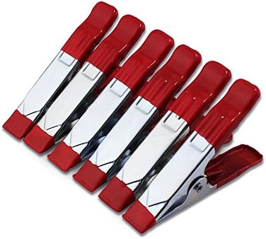 ESUMIC 6 x 4inch A Metal Spring Clamps, Heavy Duty Spring Metal Spring Clamps, Rubber Coated Tipped Grip Holder For Camping Tarpaulin (Red) (6-Piece)