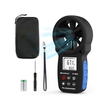 H HOLDPEAK 866B Digital Anemometer Handheld LCD Wind Speed Metre for Measuring Wind Speed, Temperature and Wind Chill with Backlight and Max/Min