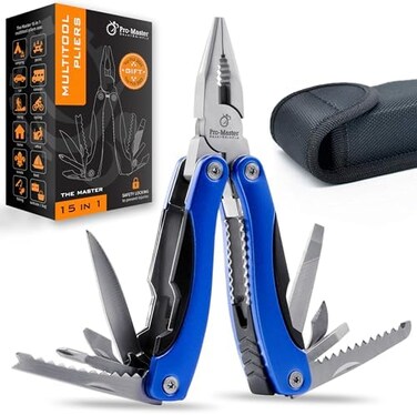 PRO-MASTER SMART &amp; SIMPLE Multitool Pocket Knife &ndash; Utility Knife Multitool for Men &ndash; All in One Tool for Fishing, Camping and Survival &ndash; 15 in 1 Multitool with Folding Saw, Wire Cutter, Pliers, Sheath