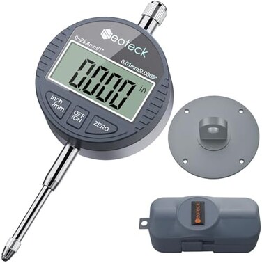 Neoteck DTI Electronic Digital Dial Indicator 1''/25.4mm   Digital Probe Indicator Dial Test Gauge High Resolution: 0.0005''/0.01mm - Silver Gray