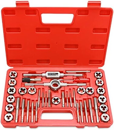 EFFICERE 40-Piece Premium Tap and Die Set, Metric Screw Threads M3, M4, M5, M6, M7, M8, M10, M12, Both Coarse and Fine Types   Essential Threading Tool Kit with Complete Handles, Accessories and Case