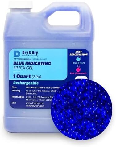 Dry &amp; Dry 1 Quart Blue Replacement Desiccant Indicating Silica Gel Beads - 2 LBS Reusable by