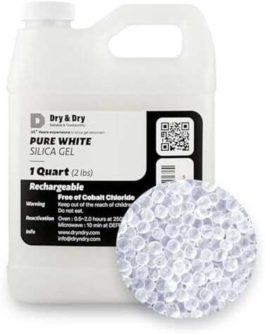 Dry &amp; Dry 1 Quart Pure White Silica Gel Desiccant Beads - 2 LBS Reusable
