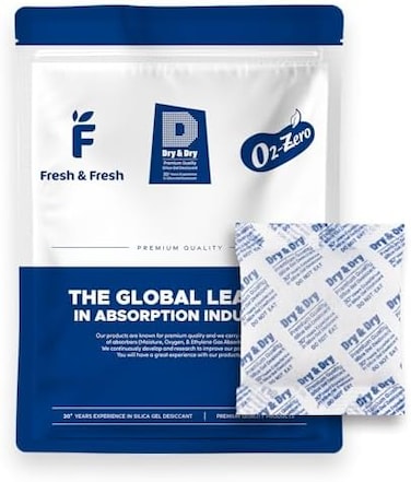 Dry &amp; Dry 100 Gram [25 Packet] Silica Gel Packets - Rechargeable Desiccant Packs for Food Storage