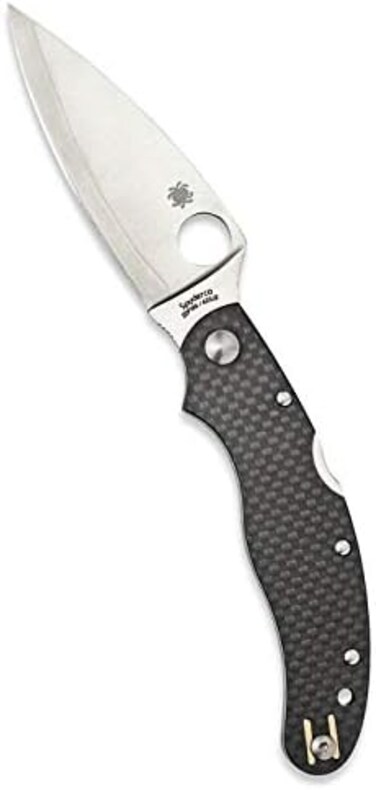 Spyderco Caly 3.5 Folding Knife - Black Carbon Fiber Handle with PlainEdge, Full-Flat Grind, ZDP-189 Steel Blade and Back Lock - C144CFPE