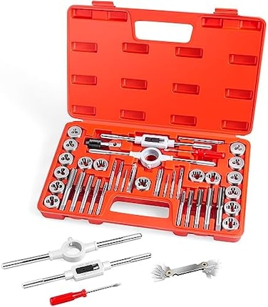 EFFICERE 40-Piece Premium Tap and Die Set - SAE Inch Size 1/2, 7/16, 3/8, 5/16, 1/4, 12, 10, 8, 6, 4, Coarse and Fine Teeth   Essential Threading Tool Kit with Complete Handles, Accessories, and Case