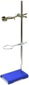 Eisco Chemical Resistant Steel Lab Stand Set - Support Stand (8" x 5"), 12mm Dia. Rod (24" L), Cork Lined Burette Clamp with Boss Head and Retort Ring