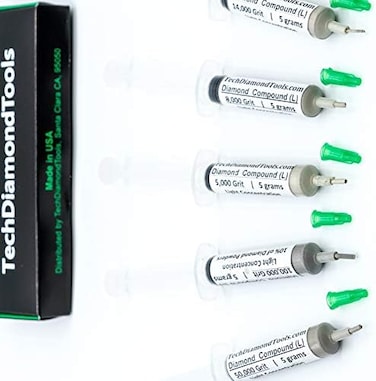 TechDiamondTools Diamond Polishing Paste Set of 5 Syringes X 5 Grams (L), Polishing Finishing Compound, Sizes 5000 8000 14000 50000 100000 Grit, Mesh - With Light(10%) Concentration of Diamond Powders