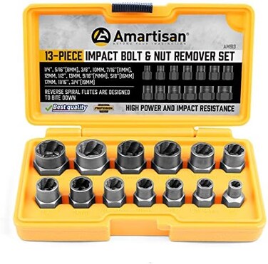 Amartisan Impact Bolt Extractor Tool, 13PC Bolt Nut Removal Extractor Socket Tool Set