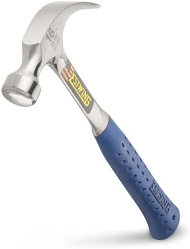Estwing ESTE316C 14-218 16-Ounce Claw Hammer with Nylon Vinyl Cushion Grip Handle, Smooth Face, 1-Pack, Blue, White