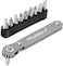 MULWARK 11pc 1/4 Mini Ratchet Wrench Close Quarters Pocket Screwdriver Set with High Torque &amp; Low Profile- Micro Right Angle EDC Tool with 90 Degree Mini Offset Reversible Drive Handle&amp; Multi Hex Bit
