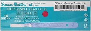 SWANN-MORTON #14 Sterile Disposable Scalpels with Blade [Individually Packed, Box of 10]