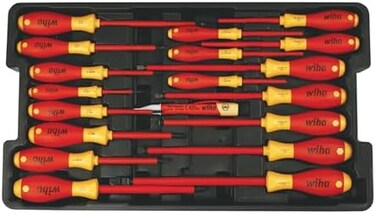 Wiha 32095 Slotted and Phillips Insulated Screwdriver Set, 1000 Volt, 19 Piece