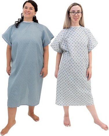 Careoutfit 2 Pack - Blue and White Hospital Gown with Back Tie/Hospital Patient Gown with Ties - One Size Fits All