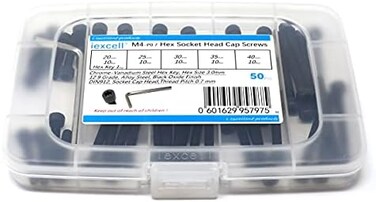 iExcell 50 Pcs 12.9 Grade M4 x 20mm/25mm/30mm/35mm/40mm Alloy Steel Hex Socket Head Cap Screws Bolts Assortment Kit