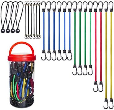 EFFICERE 24-Piece Premium Bungee Cord Assortment in Storage Jar - Includes 10&rdquo;, 18&rdquo;, 24&rdquo;, 32&rdquo;, 40&rdquo; Bungee Cords and 8&rdquo; Canopy/Tarp Ball Ties
