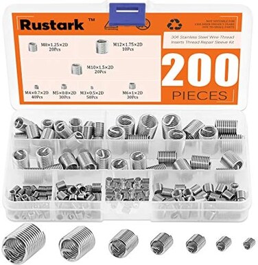 Rustark 200 Pcs Wire Thread Inserts kit 304 Stainless Steel Metric M3 M4 M5 M6 M8 M10 M12 Helicoil Kit Wire Screw Sleeve Thread Repair Kit