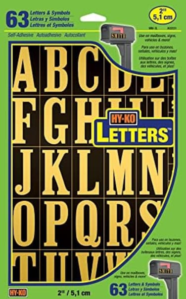 Hy-Ko Products MM-3L Self Adhesive Vinyl Letters 2" High, Black &amp; Gold, 73 Pieces,Black/Gold