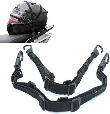 Patty Both 2 Pcs Motorcycle Helmet Luggage Rope Bungee Cord Bandage Strapping Tape Elastic Strap with 2 hooks, Black