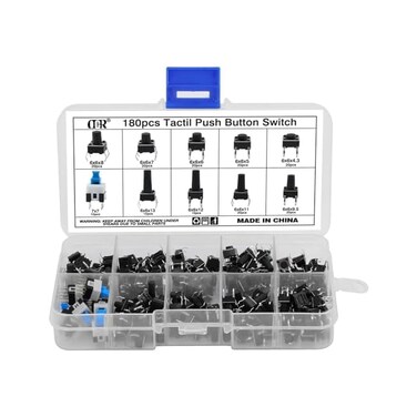 OCR 180Pcs Tactile Push Button Switch 10 values 6x6mm Micro Momentary Tact Button Switches Assortment Kit