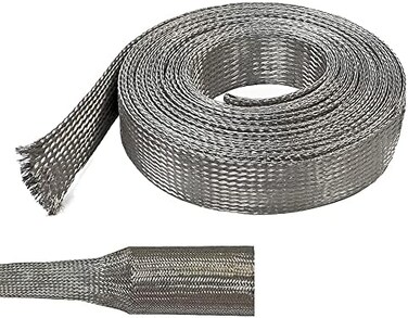 Electriduct 1/8" Tinned Copper Metal Braid Sleeving Flexible EMI RFI Shielding Wire Mesh (0.08" Diameter) - 10 Feet