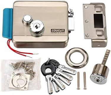 AMOCAM [Upgrade Version] Electric Electronic Door Lock Stainless Steel 6pcs Computer Key DC 12V E-lock Support Wooden Glass Metal Fireproof Door for Video Door Phone Doorbell Intercom Access Control