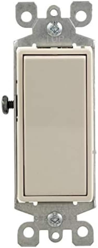 Leviton 5601-2TM 15 Amp, 120/277 Volt, Decora Rocker Single-Pole AC Quiet Switch, Residential Grade, Grounding, 10-Pack, Light Almond