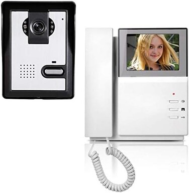 AMOCAM Video Door Phone System, 4.3 Inch Clear LCD Monitor Wired Video Intercom Doorbell Kits, Night Vision Camera Door Bell Intercom, Doorphone Telephone style for Home Improvement